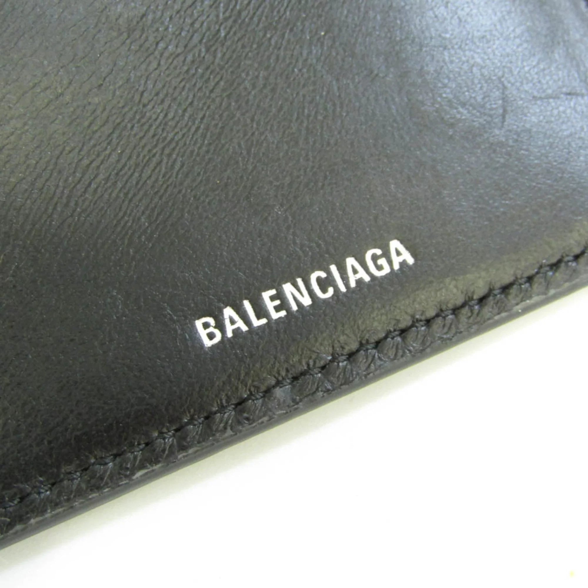 Pre-Owned Balenciaga Cache Mini 593813 Men,Women Leather Wallet (tri-fold) Jet (Good)