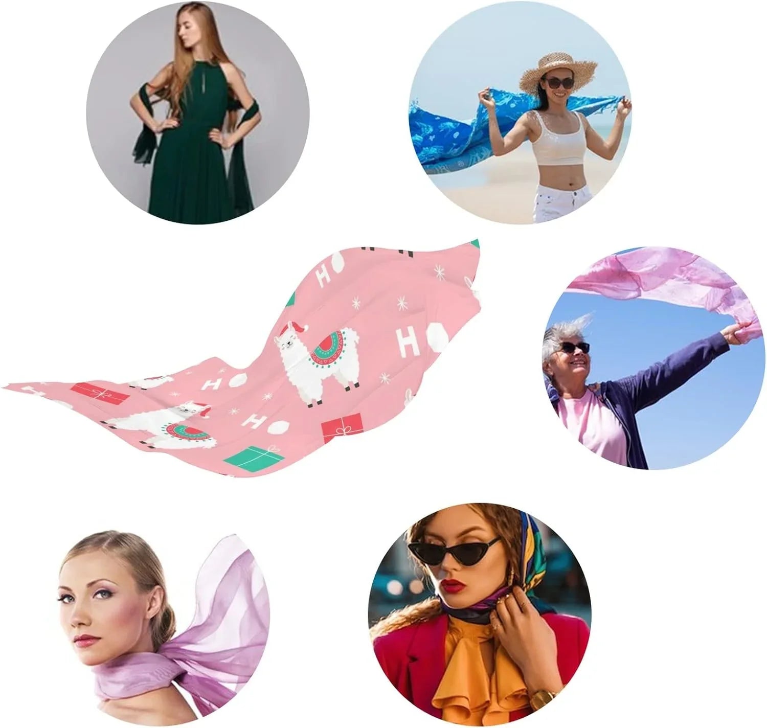 Hyjoy Christmas Llama Presents Long Silk Neck Scarf Load Shawl Wrap Scarves for Women Girls