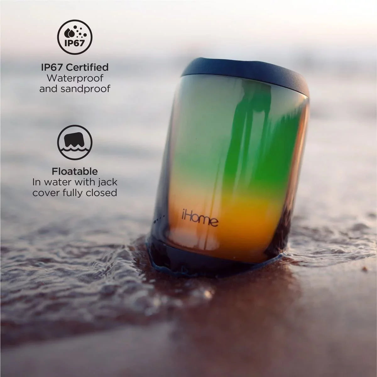 iHome Waterproof Bluetooth Speaker with Lights, Color-Changing Portable Speaker