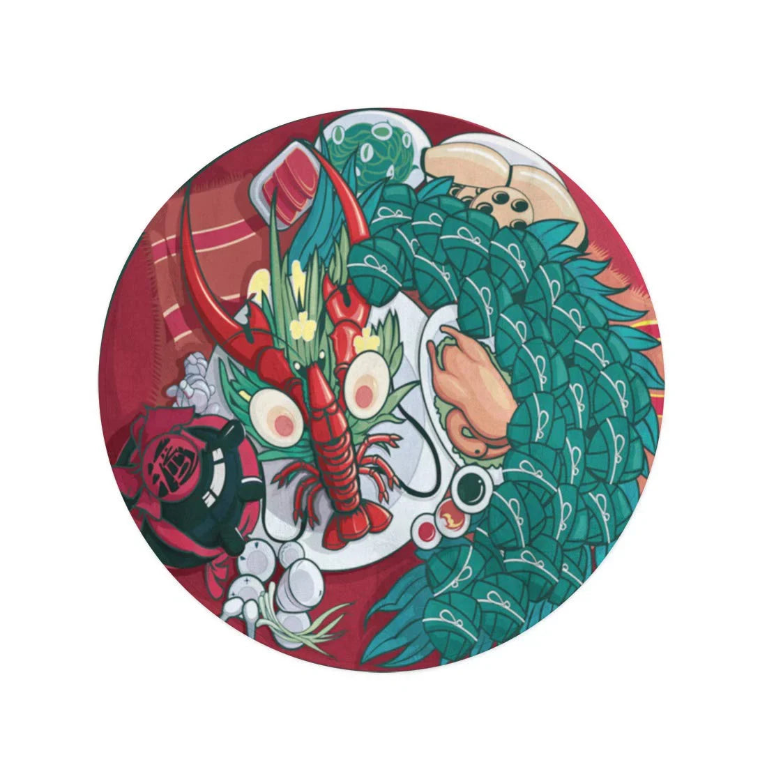 SIDONKU 60 inch Round Beach Towel Blanket Red Dumpling Dragon Boat Festival Food Cartoon Ancient Antique Travel Circle Circular Towels Mat Tapestry Beach Throw
