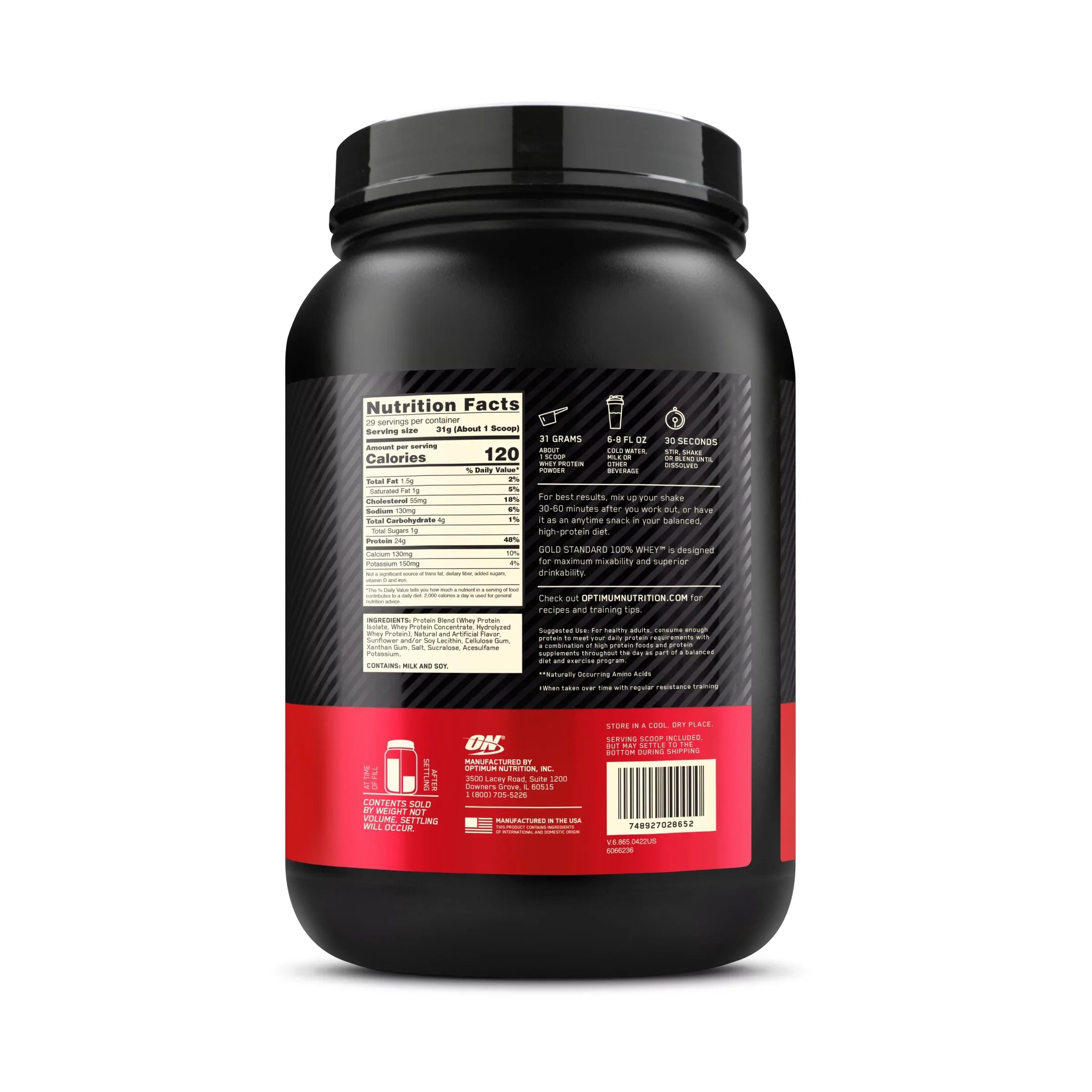 Optimum Nutrition, Gold Standard 100% Whey Protein Powder, Vanilla Ice Cream, 2 lb, 29 Servings