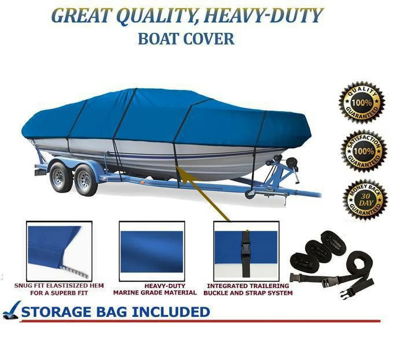 BLUE, GREAT QUALITY BOAT COVER Compatible for YARCRAFT COBRA 16 SC 2003-2004