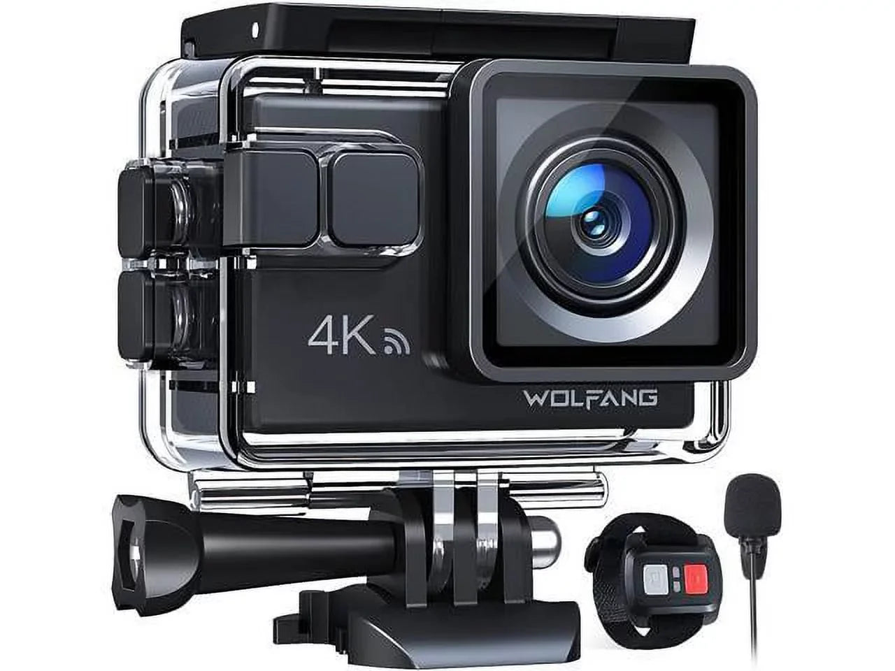 Action Camera 4K 30FPS, GA100 20MP WiFi 40M Underwater Waterproof Camera, 170° Wide Angle Dual Microphone Helmet Camera with Remote Control, EIS, 2x1050mAh Batteries and Mount Accessories Kit