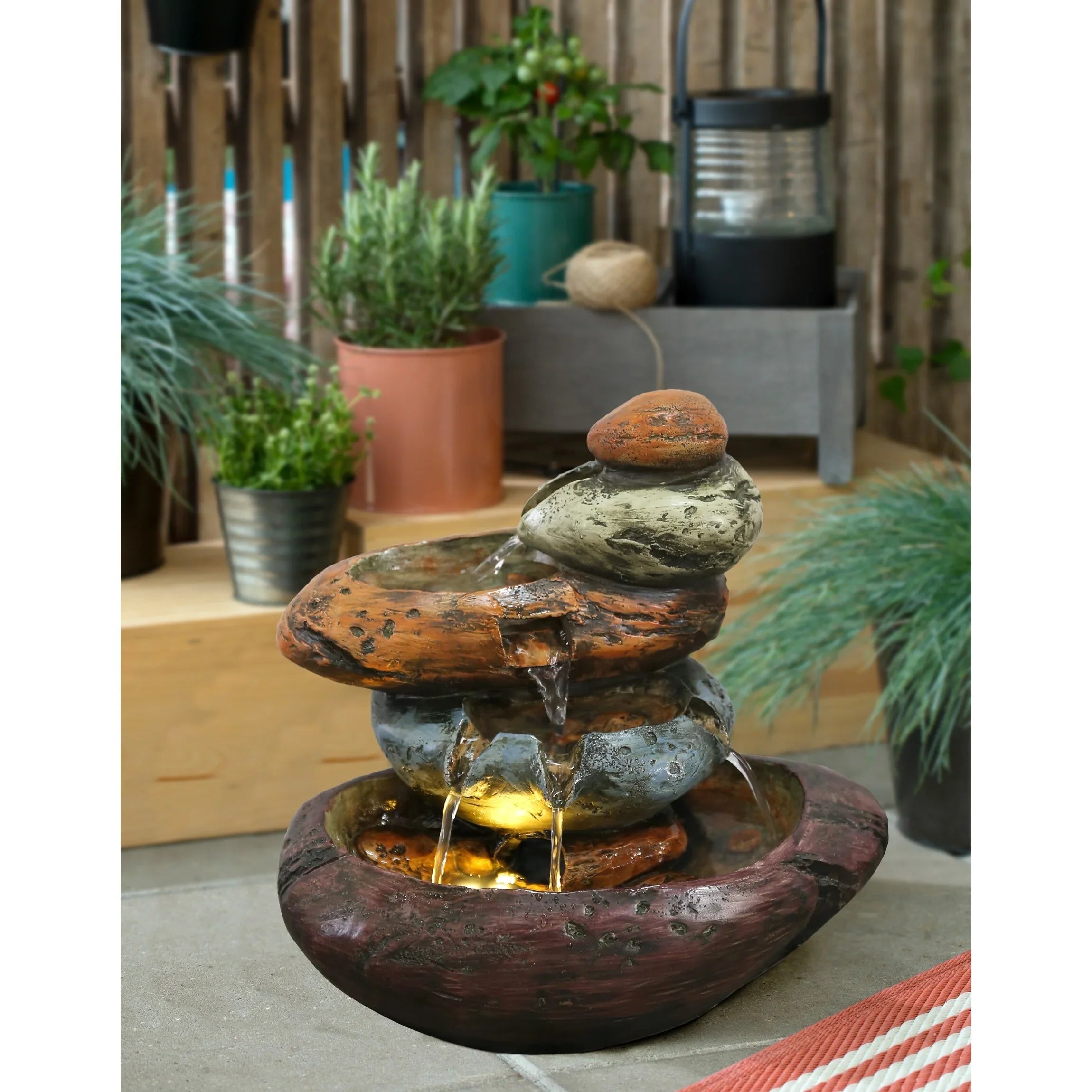 Multicolour Stone Tabletop Fountain With Warm White LED Lights