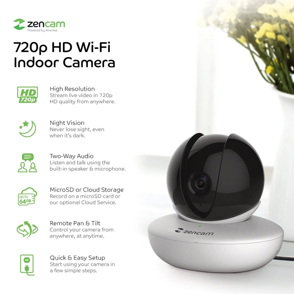 4-Pack Zencam WiFi Camera, Indoor Pan Tilt Zoom Home Wireless IP Camera, 720P Dome Cloud Security Surveillance System with Two-Way Talk for Home, Pet, Nanny Cam, Baby Monitor White (4PACK-M1W)
