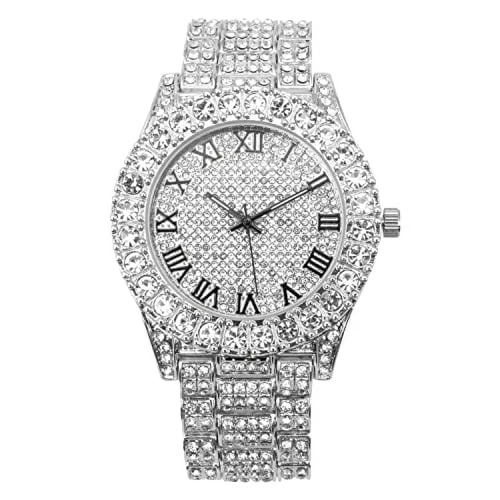 Charles Raymond Mens Big Rocks with Roman Numerals Fully Iced Out Colorful Dial Watch - ST10327 RN Single (ST10327RN Silver BLK R#)