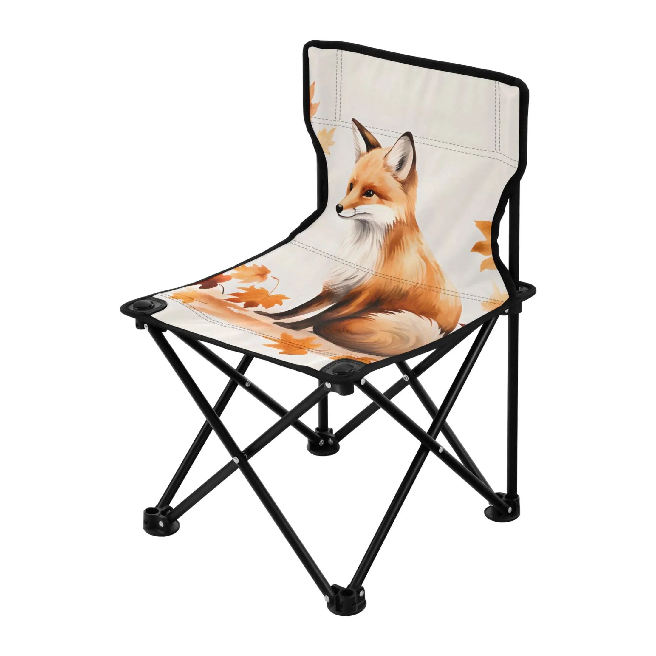 Fox with Autumn Leaves Portable Camping Chair Small for Kids Outdoor Folding Beach Chair Fishing Chair Lawn Chair with Carry Bag