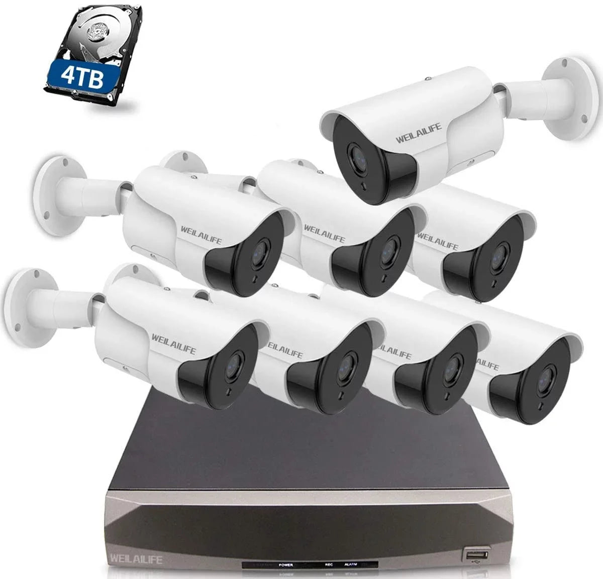 {5.0MP Two Way Audio} PoE Security Camera System, 8pcs Wired IP Cameras 8 Channel NVR Recorder with 4TB HDD for Outdoor/Indoor Use