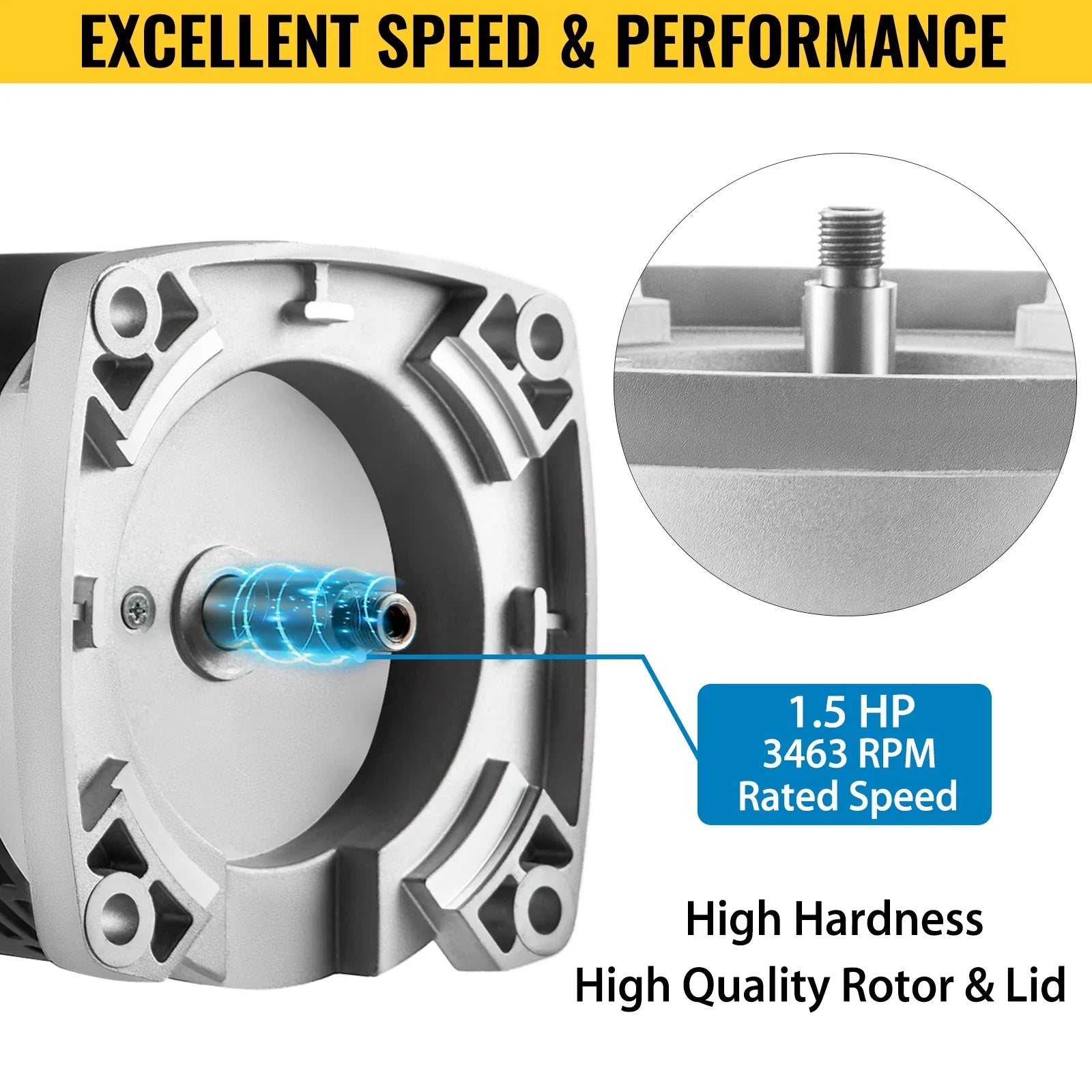 VEVOR 1.5 , 3463 rpm, 1 speed, 230/115 volts, 7.88/15.5 amps, 1.1 Service Factor, 56Y Frame, PSC, ODP Enclosure, Square Flange Pool Motor, Swimming Pool Pump Motor, Replacement Pool Motor Kit