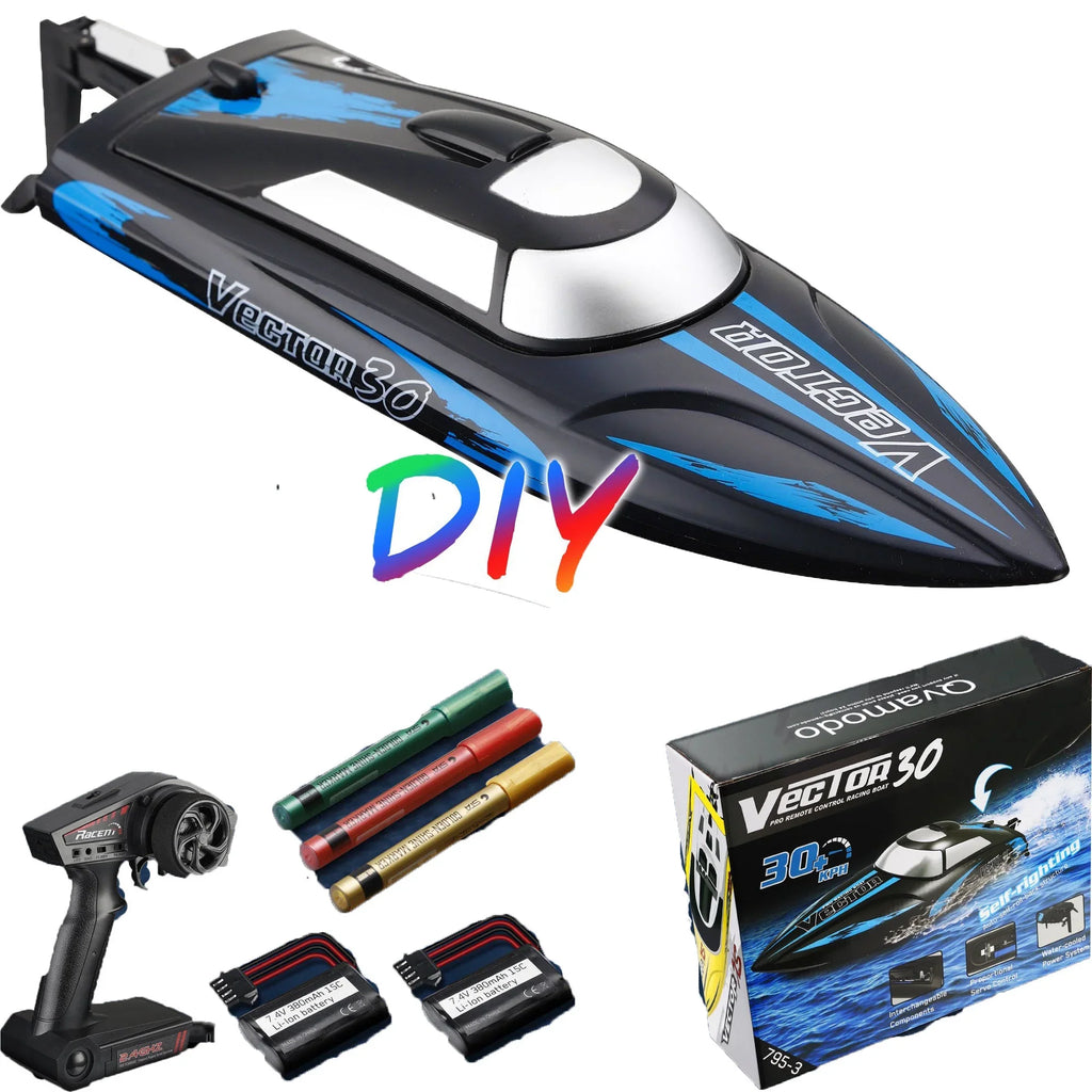 Remote Control Boat for Pools & Lakes, Campmoy Udi001 Venom Fast RC Boat for Kids & Adults, Self Righting Remote Controlled Boat W/Extra Battery (Dark Blue)