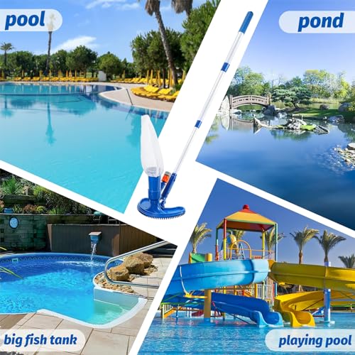 Upgraded Handheld Portable Pool Vacuum Cleaner with Pool Skimmer Net, 4 Section Poles of 60", Handheld Pool Vacuum Jet Cleaner Attaches to Garden Hose for Above Ground Pool Spa Pond Fountains