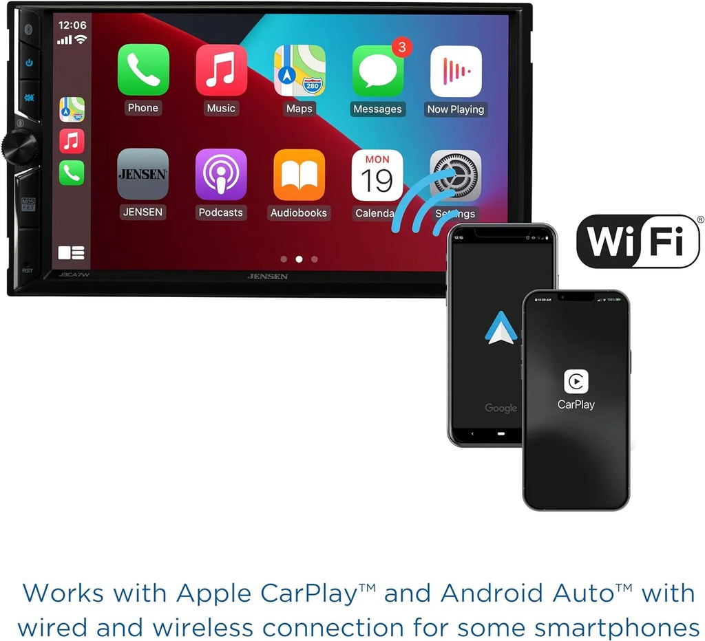 Jensen J3CA7W 7-inch Certified CarPlay Android Auto, Wired or Wireless, Double DIN Car Stereo Radio, New