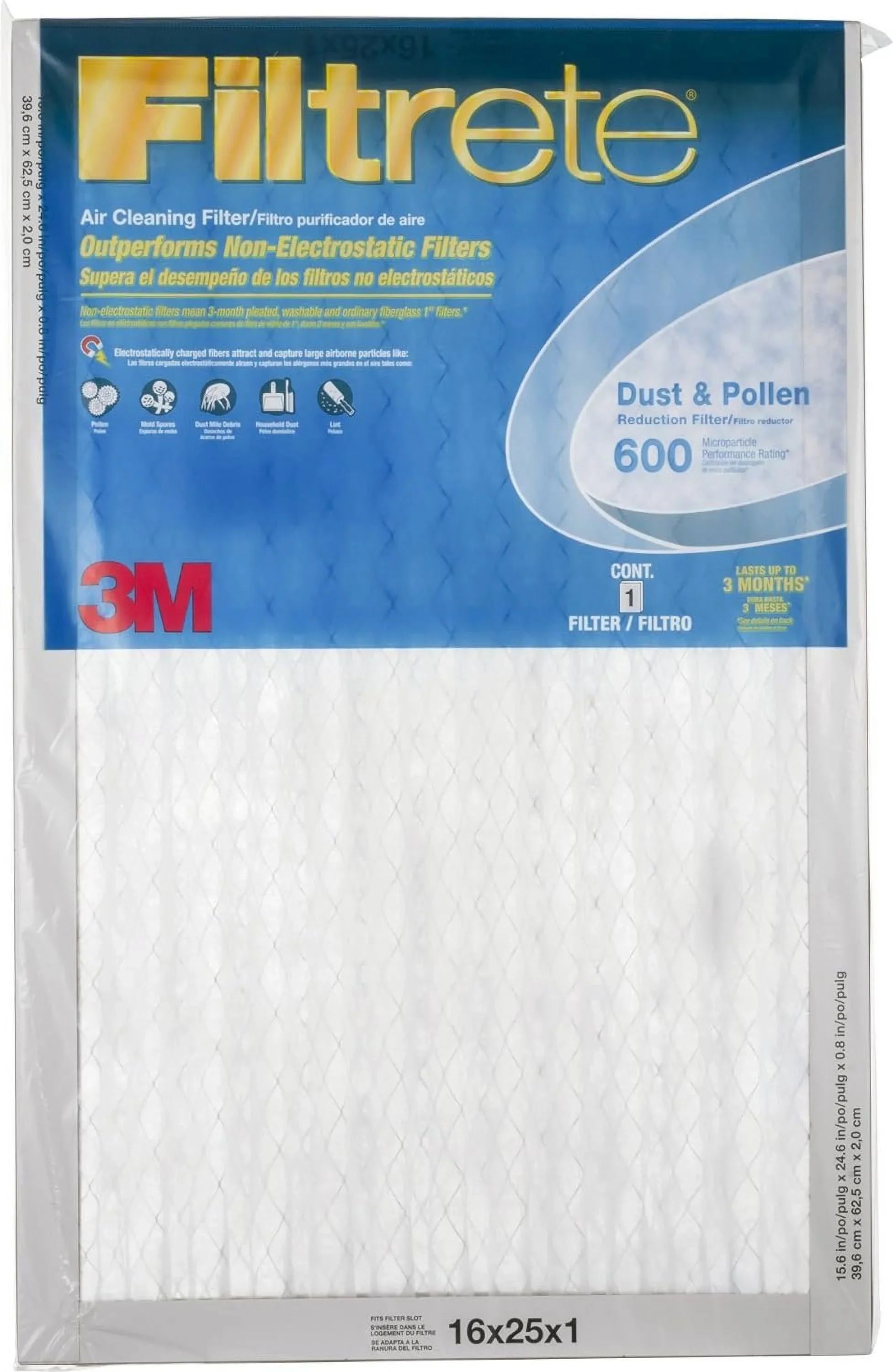 Filtrete 9831-4 16x25 x 1 In. Dust Reduction Pleated Furnace Air Filter, MPR 600, 3 Months, Green - Quantity 4