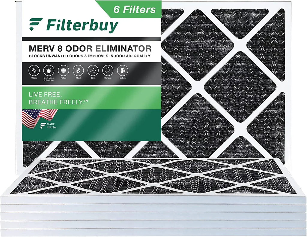 Filterbuy 16x30x1 MERV 8 Odor Eliminator Pleated HVAC AC Furnace Air Filters with Activated Carbon (6-Pack)