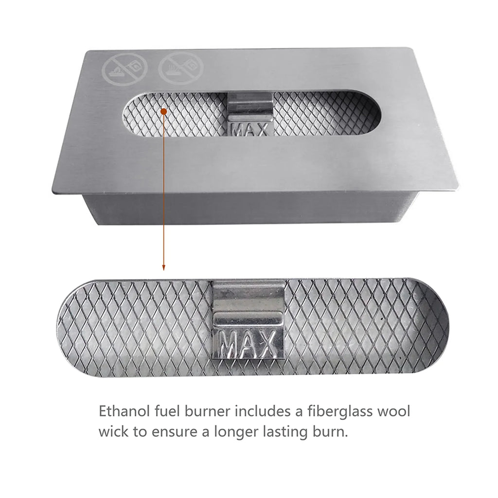 Skypatio 13.98''L x 7.1'' W x 8''H Metal Bio Ethanol Ventless Outdoor Tabletop Fireplace with Flame Guard