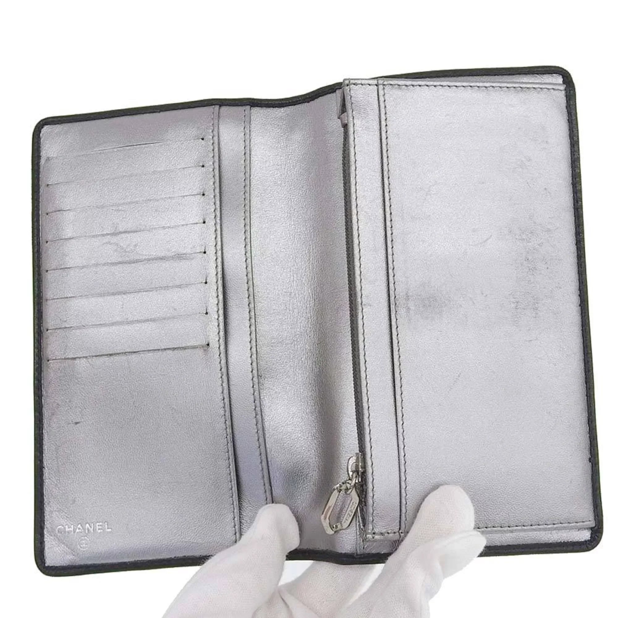 Pre-Owned Chanel CHANEL Mademoiselle Line Coco Mark Logo Stripe Long Wallet No. 10 A30043 (Good)