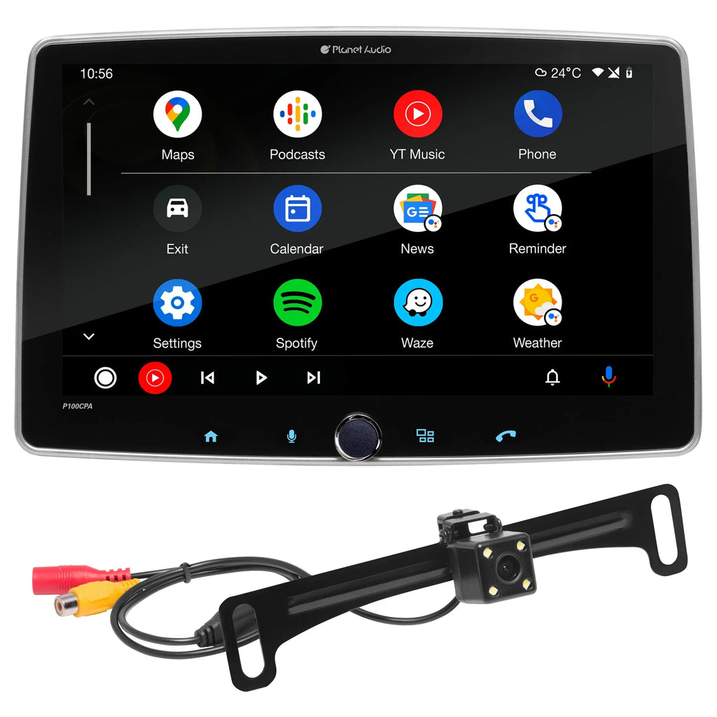 Planet Audio P100CPAC Car Stereo - CarPlay, Android Auto, Single Din, 10.1 Inch Touchscreen, Bluetooth, No CD DVD Player, AM/FM Radio Receiver, Backup Camera