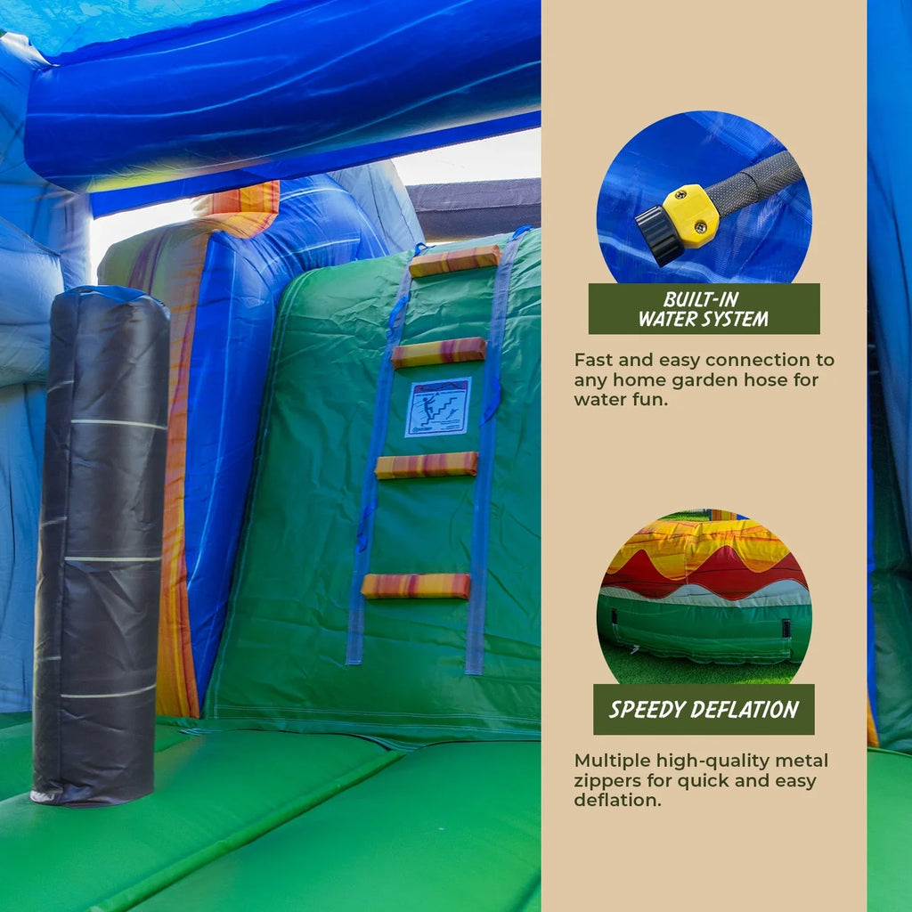 XJUMP T-Rex Dinosaur Inflatable Water Slide Bounce House Combo with Splash Pool for Kids and Adults (with Air Blower), Commercial Grade