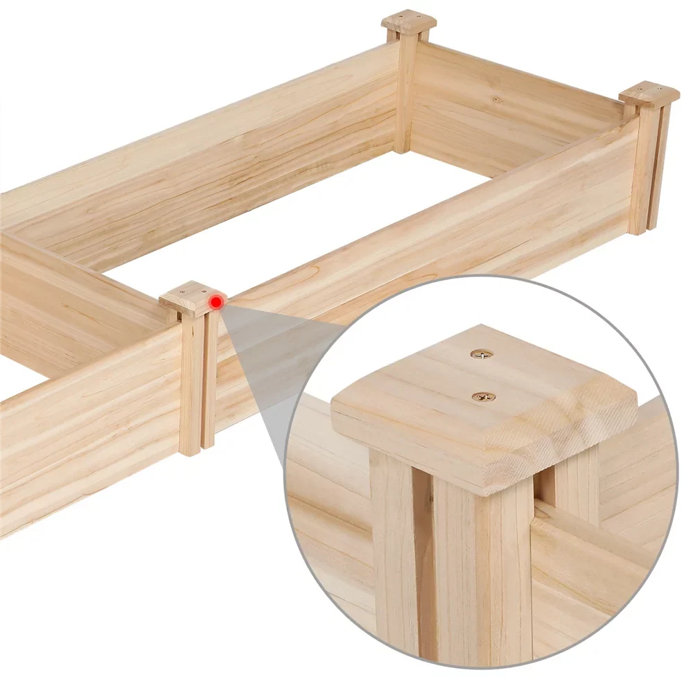 Easyfashion Wooden Raised Garden Bed, 96.7 x 24.6 x 10.6inch (L x W x H),Natural Wood
