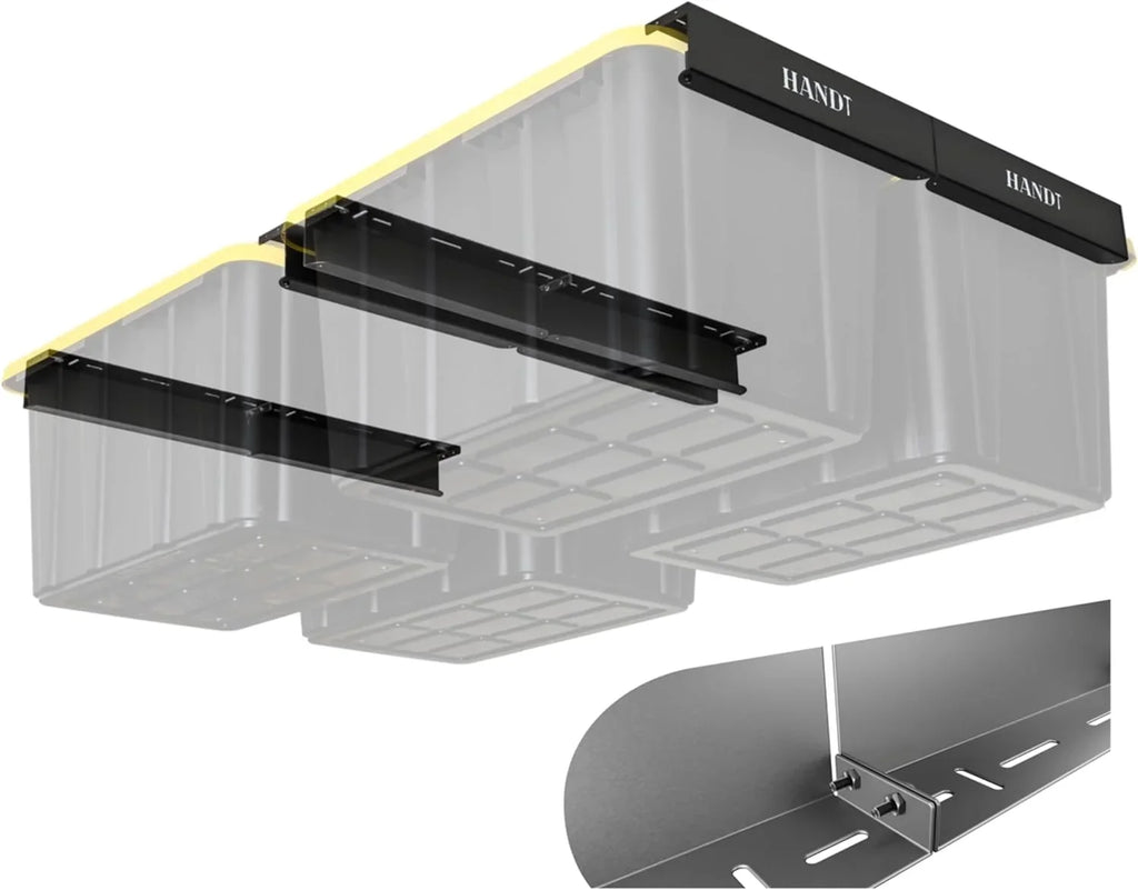 Overhead Garage Storage Rack, Ceiling Racks, Bin Organization System, Heavy Duty Metal Rack For Container, Supports Most Bins Dark 4 Sets)