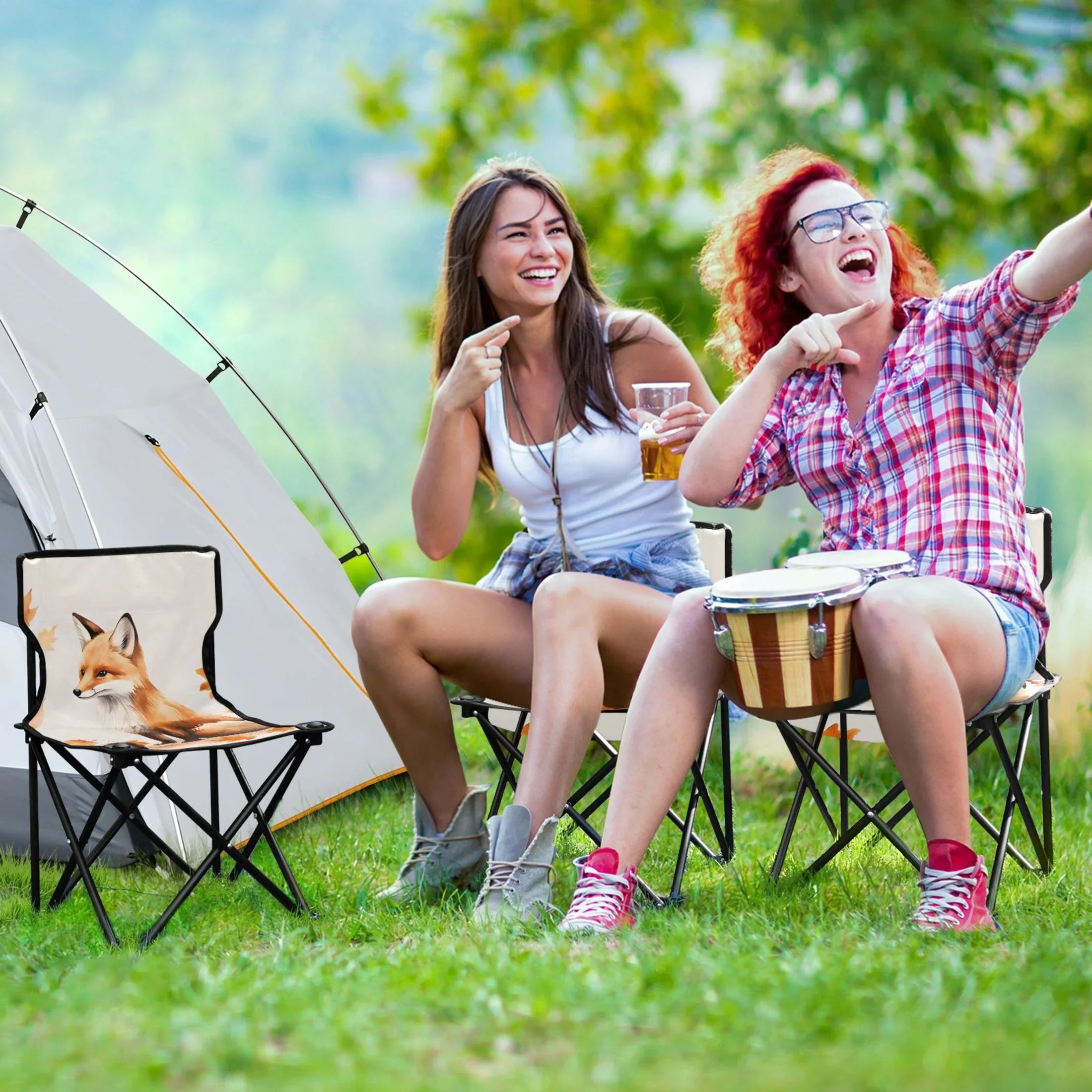 Fox with Autumn Leaves Portable Camping Chair Small for Kids Outdoor Folding Beach Chair Fishing Chair Lawn Chair with Carry Bag