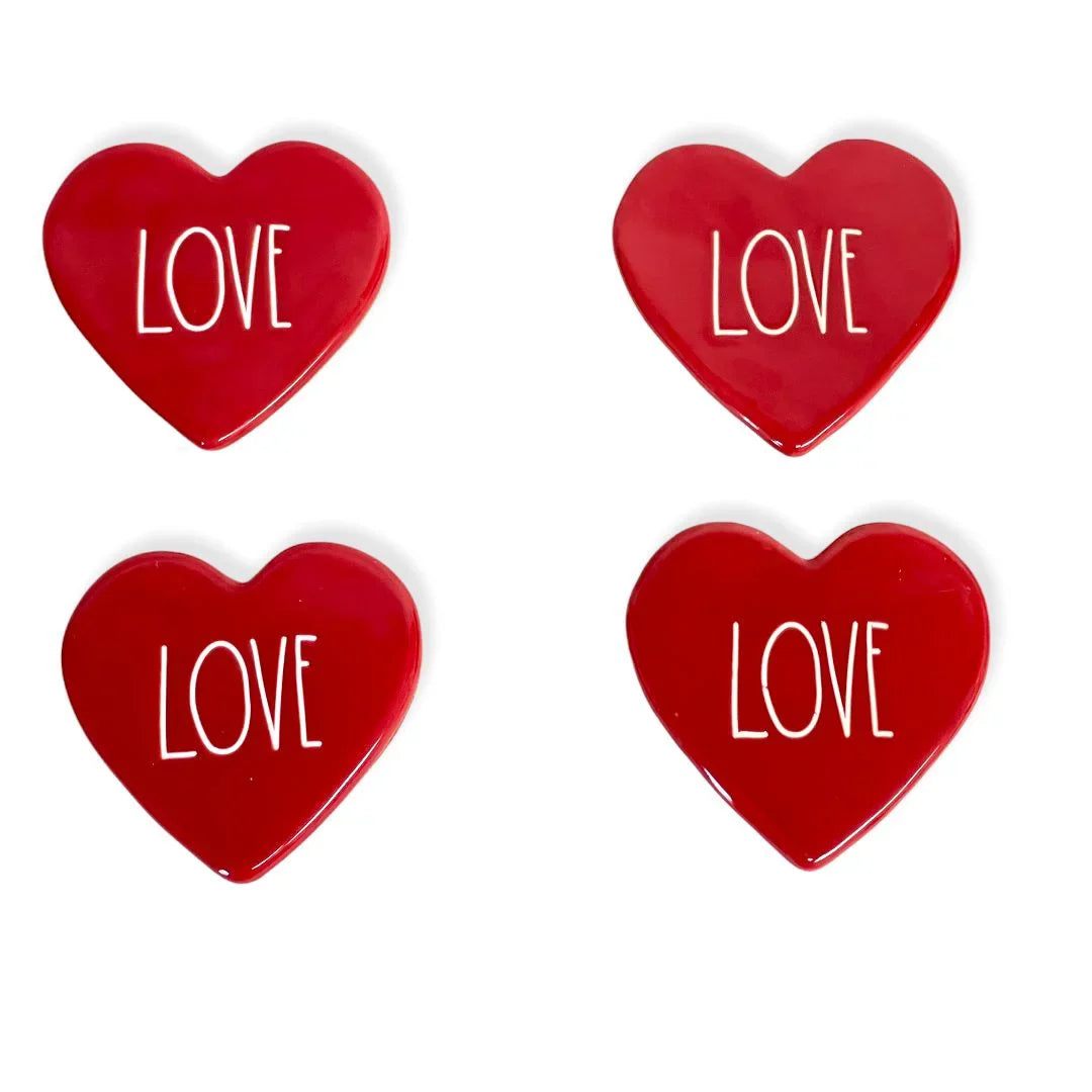 Rae Dunn by Magenta Red Ceramic Drink Coasters Set of 4 LOVE LL