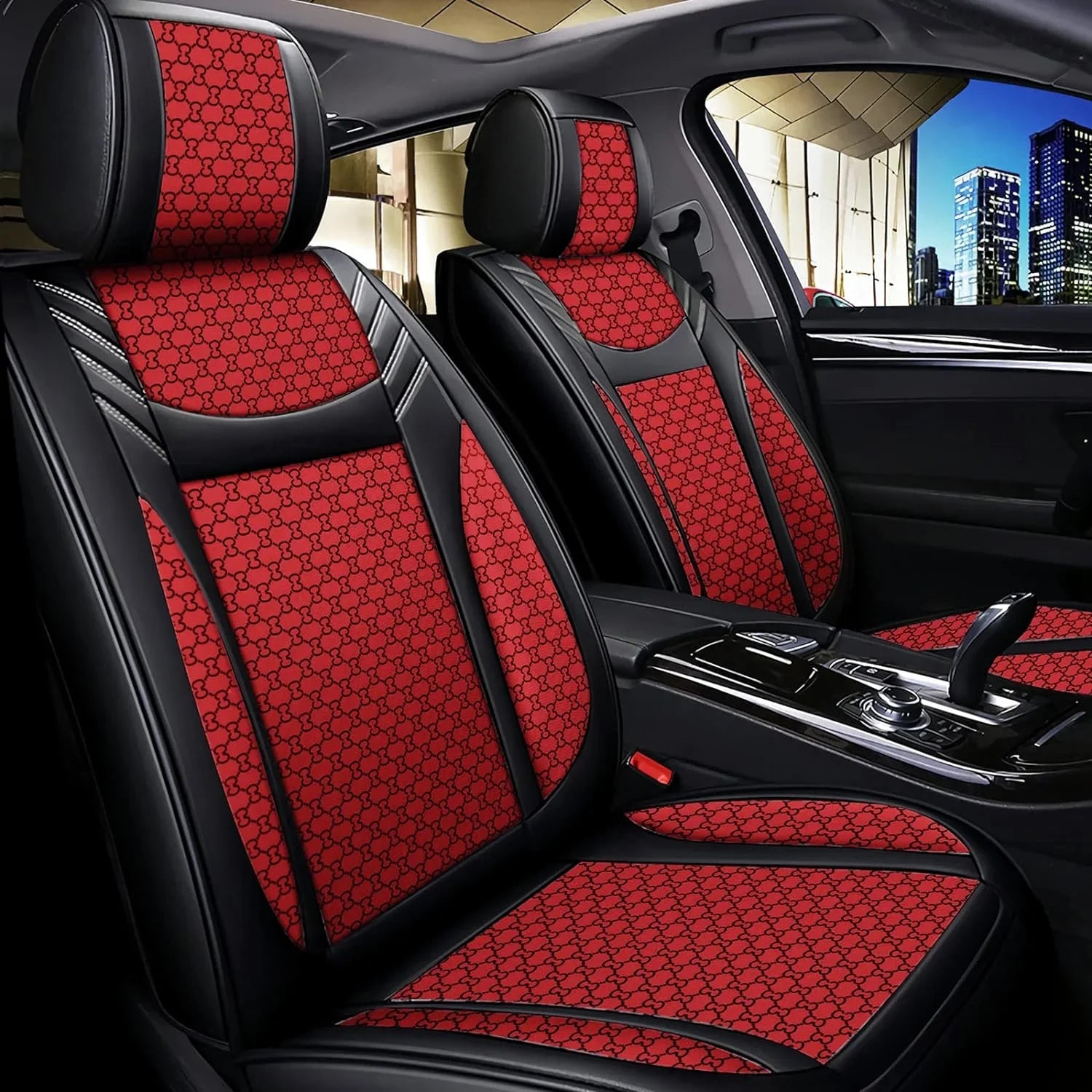 KABUQI Guc ci,same model high-end Luxury Seat Covers Full Set Leather Fit Automotive Seat Covers & Accessories for 5 Seat Cars SUV Pick-up Trucks, Pillows and Steering Wheel Cover Included(Gray)