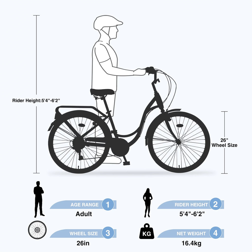 26" 7-Speed Adult Bike for Women, Blue