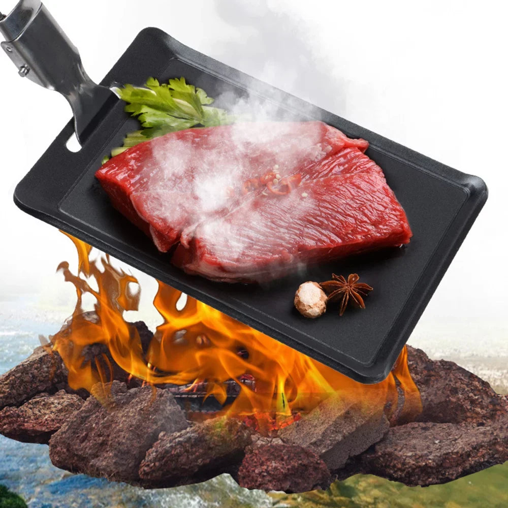 MABOTO Mini BBQ Grill Pan with Non-Stick Coating Ultra-light Barbecue Griddle Plate Barbecue Tray for Outdoor Camping Backpacking Hiking Fishing