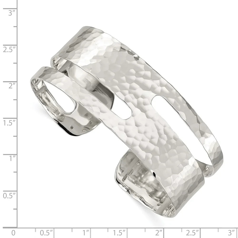 925 Sterling Silver Polished Solid Hammered Fancy Cuff Stackable Bangle Bracelet Jewelry Gifts for Women