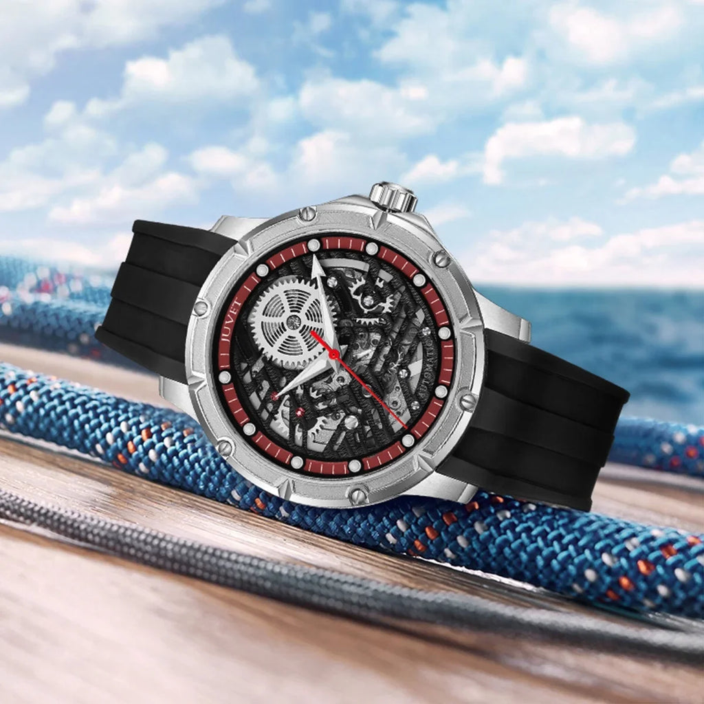 JUVET Mens Automatic Watch Fashion Skeleton Mechanical Watch Waterproof Watch for Men JV7011A1