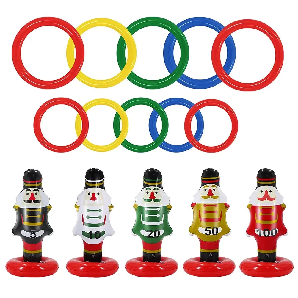NUOLUX Christmas Nutcrackers Ring Toss Christmas Party Games Toys Inflatable Ring Toss