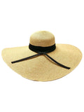 Natural Wide Brim Floppy Hat With Dark Ribbon Hat Band