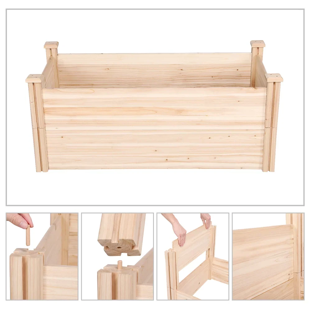 Easyfashion Wooden Raised Garden Bed, 96.7 x 24.6 x 10.6inch (L x W x H),Natural Wood