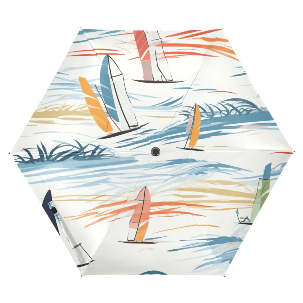 Sailboats Compact Folding Umbrella for Rain Windproof Travel Umbrella UPF 50+ Mass Packable Arc Size