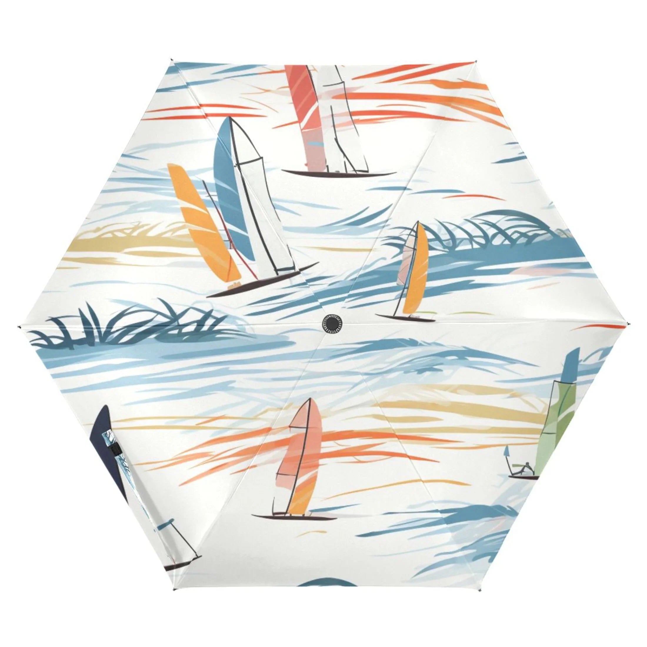 Sailboats Compact Folding Umbrella for Rain Windproof Travel Umbrella UPF 50+ Mass Packable Arc Size