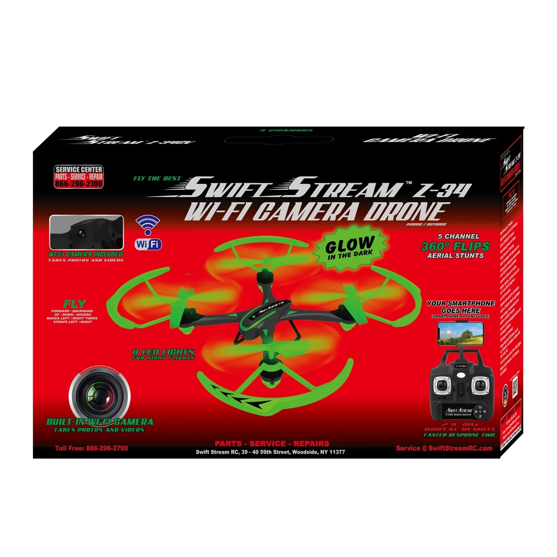 Swift Stream RC Z-34 Glow in the Dark Wi-Fi Camera Drone, Aerial Stunts, Headless Mode & Auto Return