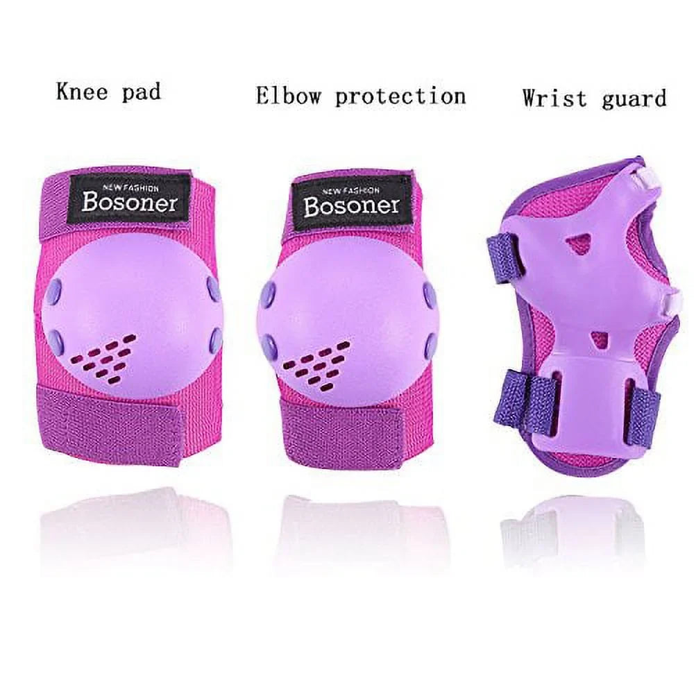 BOSONER Kids/Youth Knee Pads Elbow Pads Wrist Guards Set for Years, Child Protective Gear Set for Roller Skates, Cycling, BMX Bike, Skateboard, Inline Skating, Scooter Riding Sports Small (3-7 years) Purple