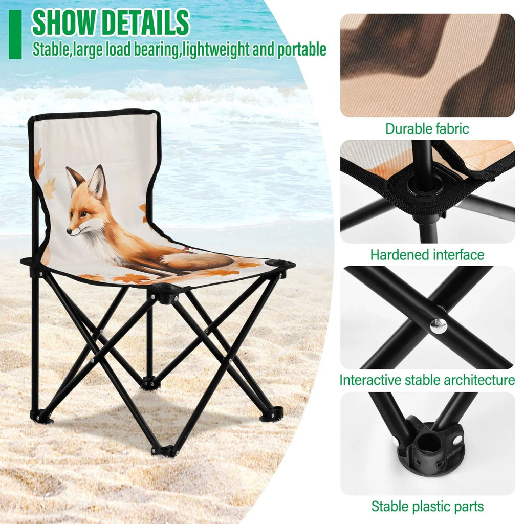 Fox with Autumn Leaves Portable Camping Chair Small for Kids Outdoor Folding Beach Chair Fishing Chair Lawn Chair with Carry Bag
