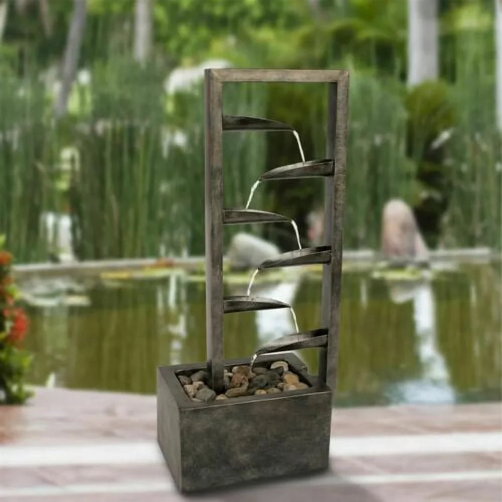 Outdoor 34 Inch Metal Concrete Backyard Oasis Zen Waterfall Fountain