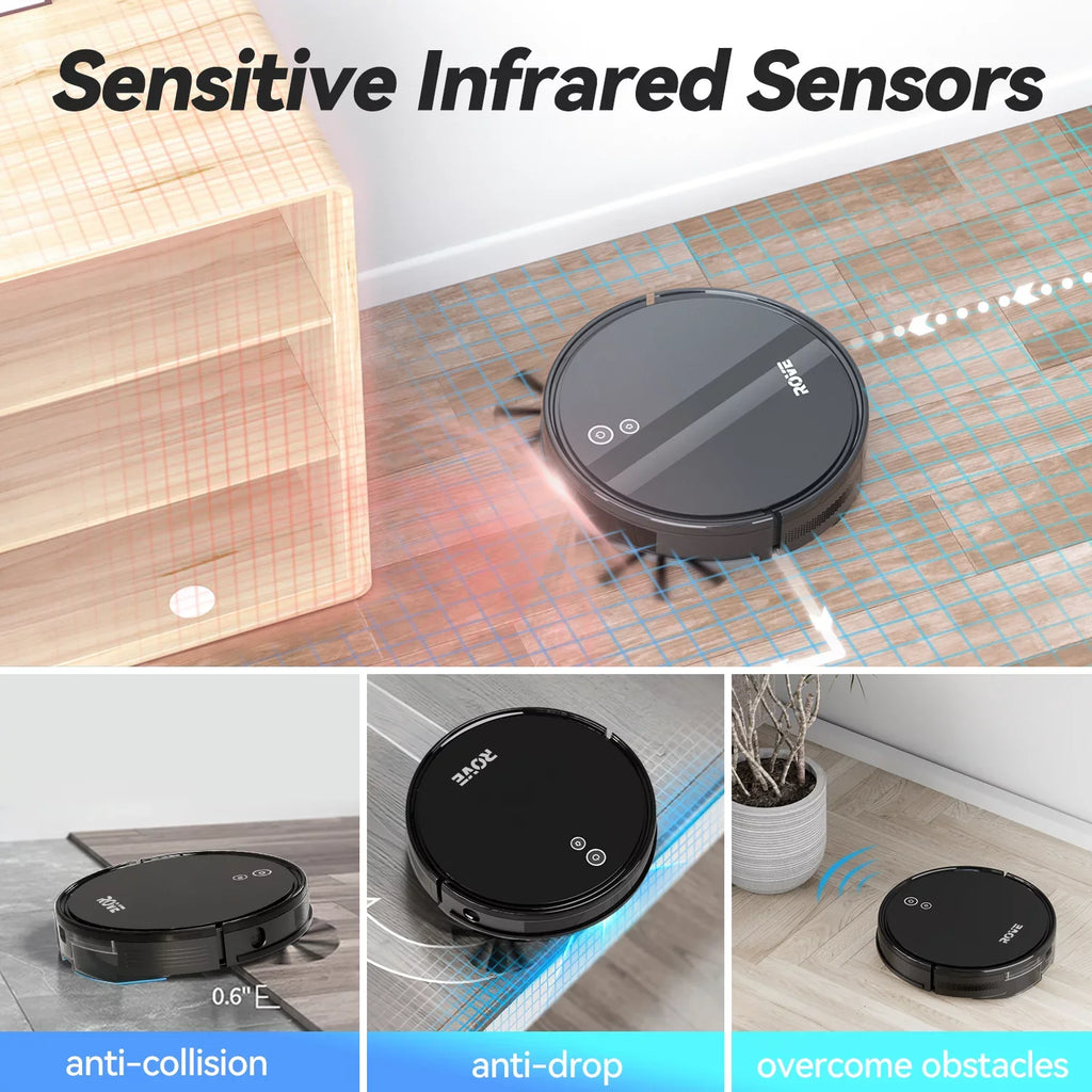 Rove Robot Vacuum Cleaner, 2000 Pa Strong Suction & 2600mAh Battery Life Robotic Sweeper with 600ML Dustbin, Automatic Self-Charging, Ideal for Pet Care, Hard Floor and Low Pile Carpet