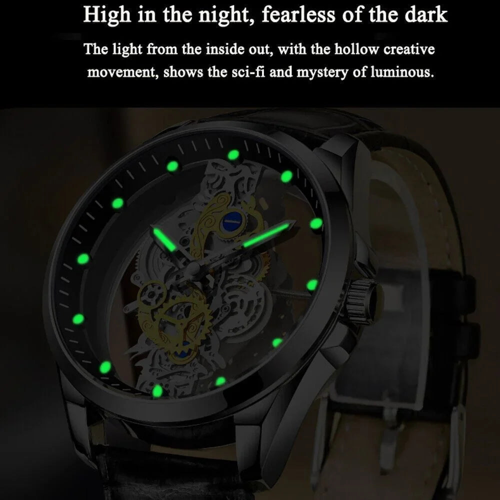 Hollow Skeleton Luxury Men's Automatic Quartz Stainless Steel Watch Business USA