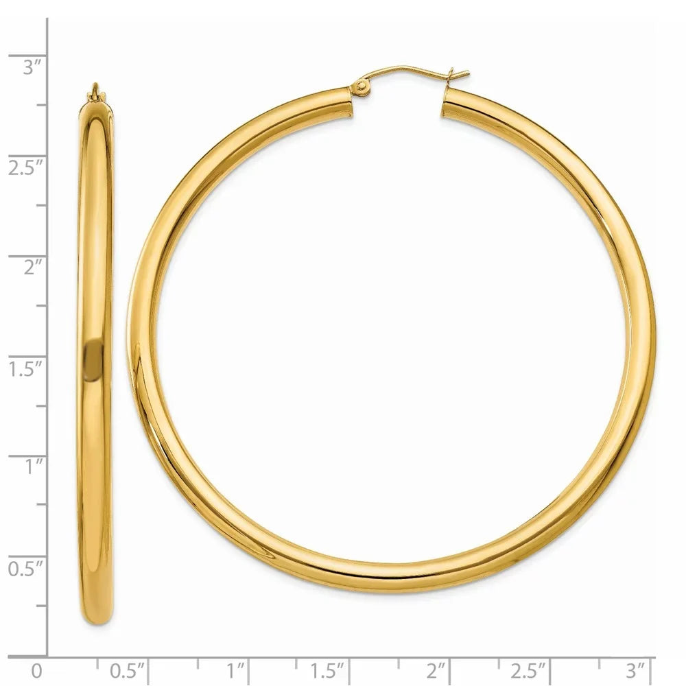 Real 14kt Yellow Gold Polished 4mm Tube Hoop Earrings; for Adults and Teens; for Women and Men