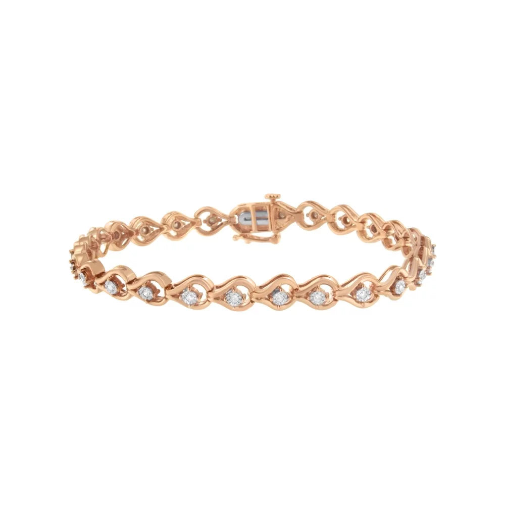 Rose Gold Plated .925 Sterling Silver 1/3 Carat TDW Miracle-Set Diamond Link Bracelet (I-J, I3-Promo)