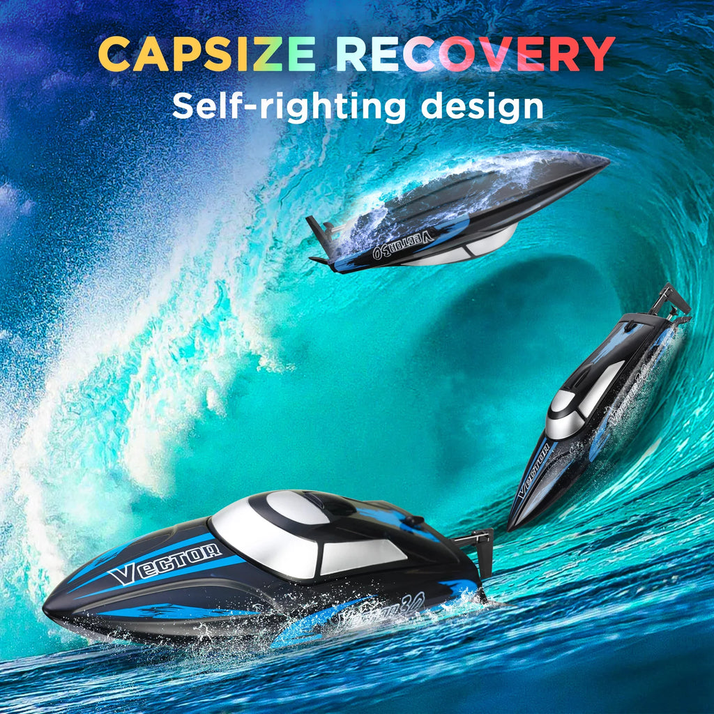 Remote Control Boat for Pools & Lakes, Campmoy Udi001 Venom Fast RC Boat for Kids & Adults, Self Righting Remote Controlled Boat W/Extra Battery (Dark Blue)