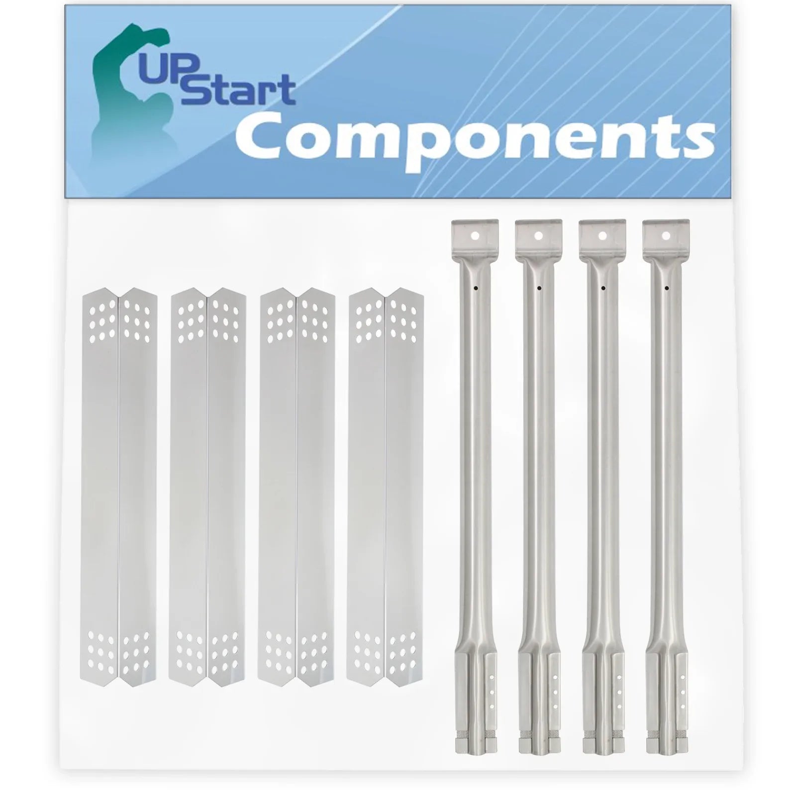 4-Pack BBQ Grill Heat Shield Plate Tent & Tube Burner Replacement Parts for Kitchenaid 720-0733 - Old - Compatible Barbeque Stainless Steel Flame Tamer, Flavorizer Bar 16 1/8" & Pipe Burners
