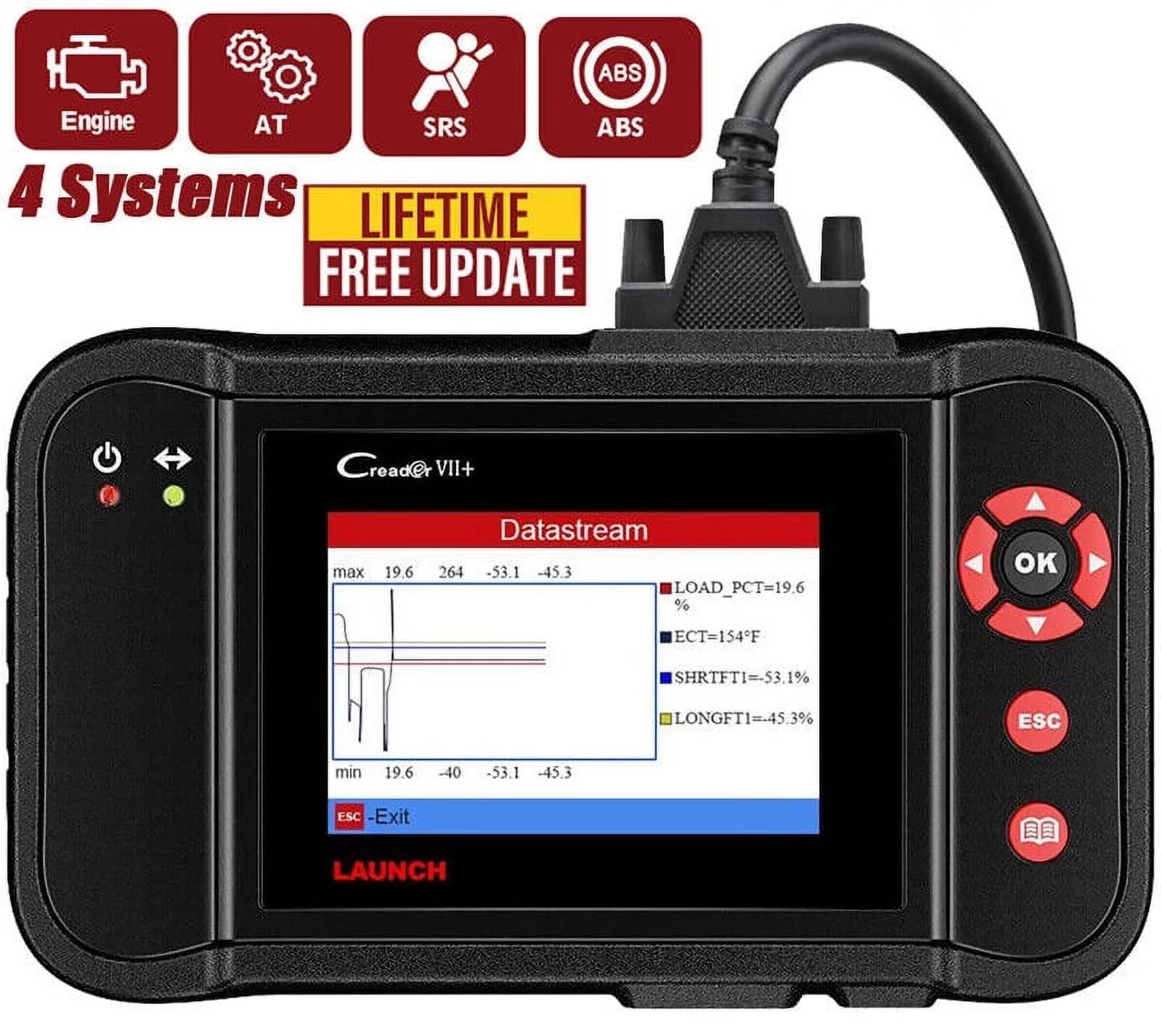 Launch X431 Creader VII+ (CRP123) OBD2 Scanner EOBD Car Diagnostic Code Reader Testing Engine/Transmission/ABS/Airbag
