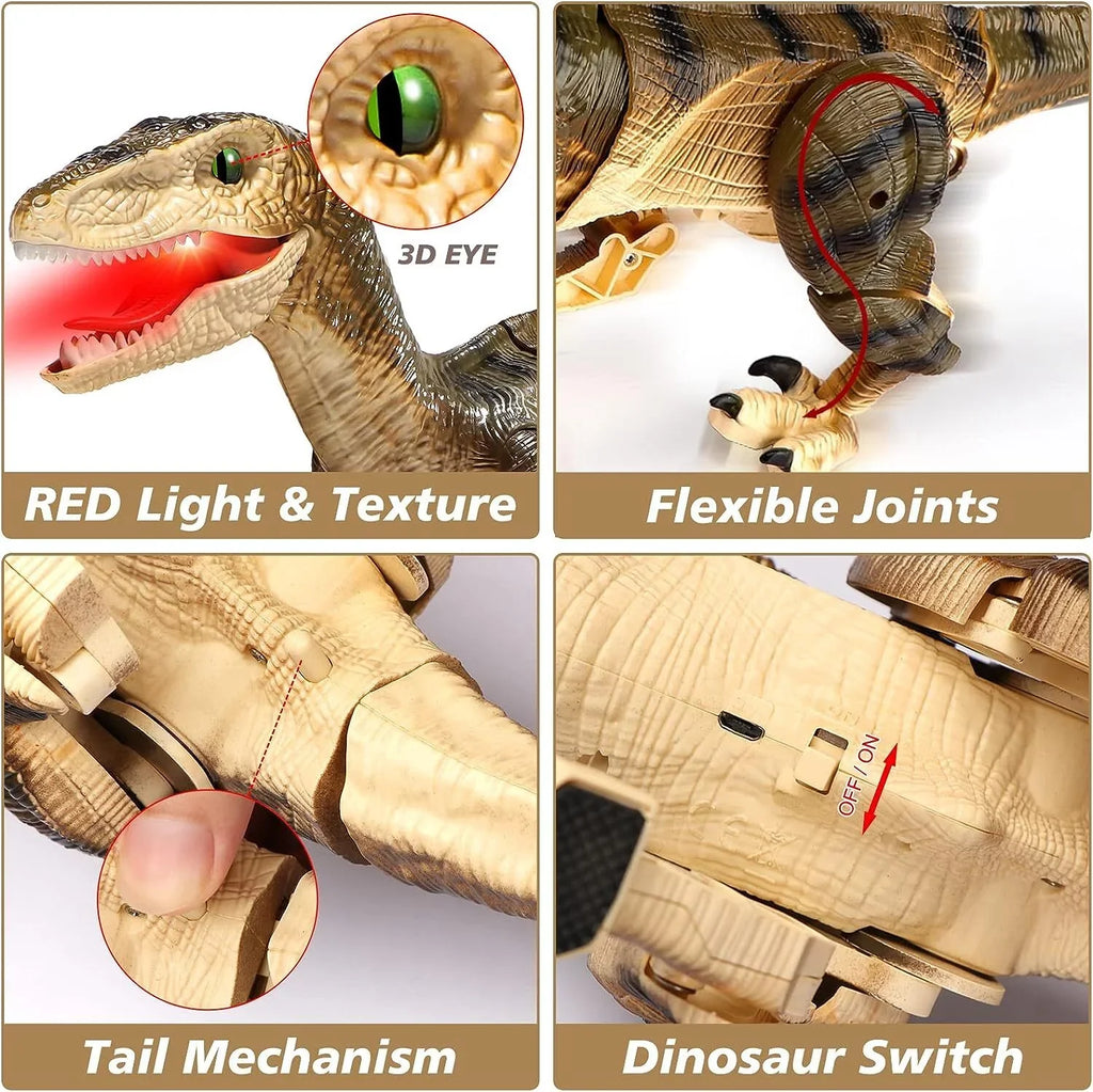 JBee Ctrl Remote Control Dinosaur Toys for Kids Boys Girls Walking Robot RC T-Rex with Lights and Sounds Dinosaur Toy Gifts for Boys Age 3-5, 5-7, 8-12 Years Old - Brown