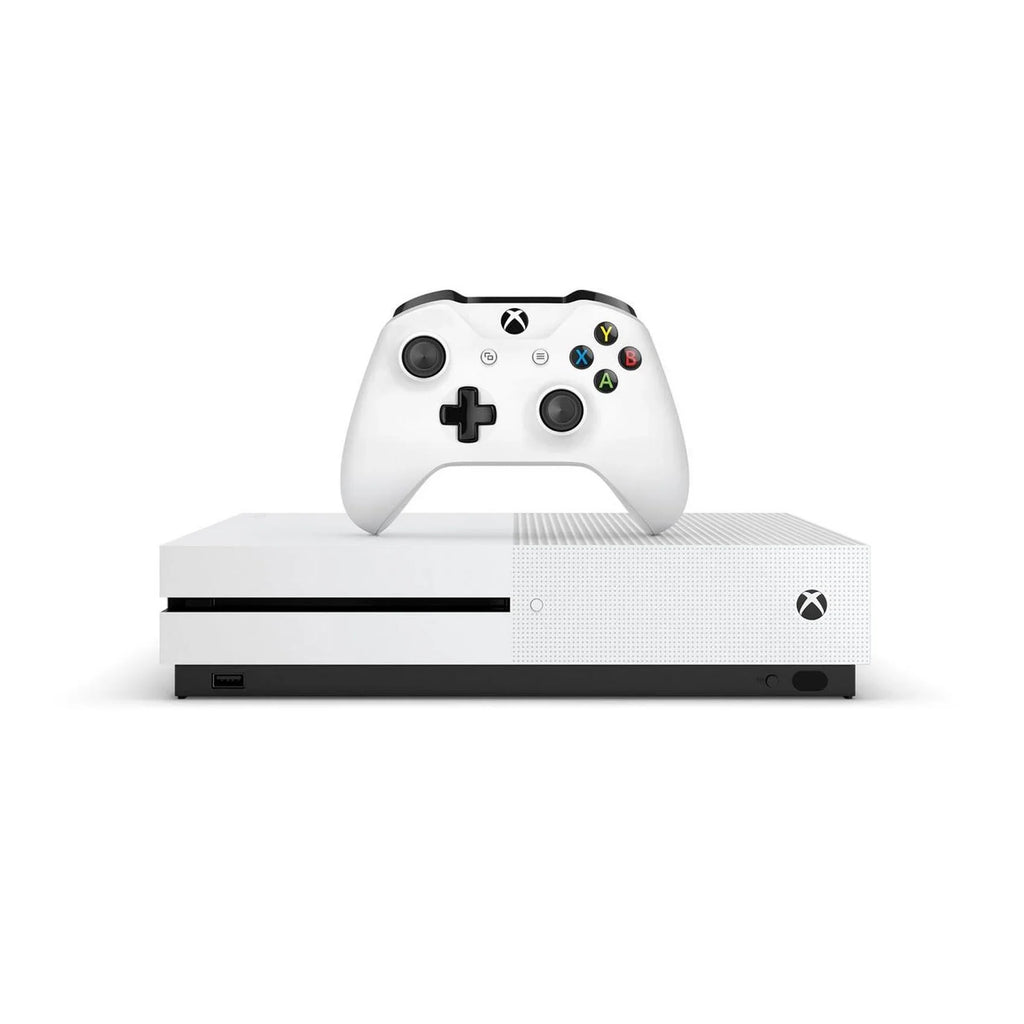 Pre-Owned Xbox One S 1TB with 2 Controller, 4K Ultra HD White with BOLT AXTION Cleaning Kit Headset Bundle (Refurbished: Like New)