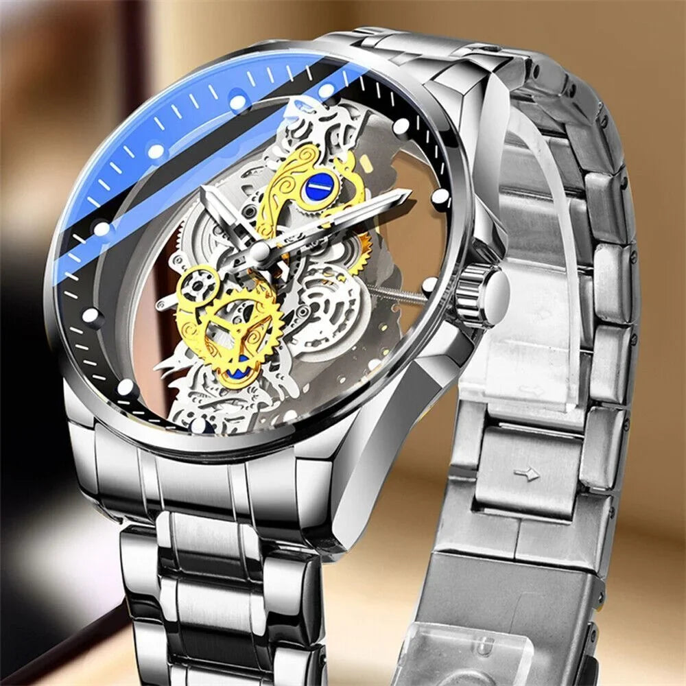 Hollow Skeleton Luxury Men's Automatic Quartz Stainless Steel Watch Business USA